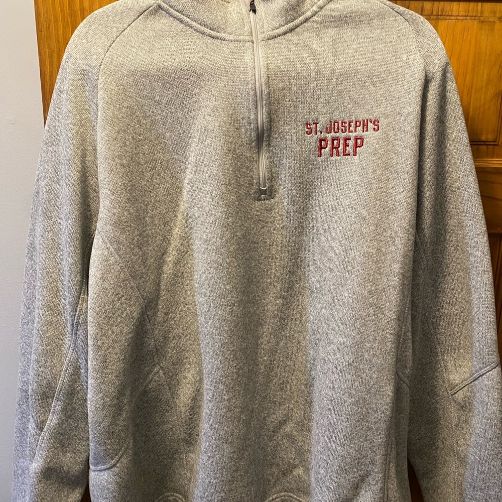 Gray Quarter-Zip Sweatshirt with Red Embroidery